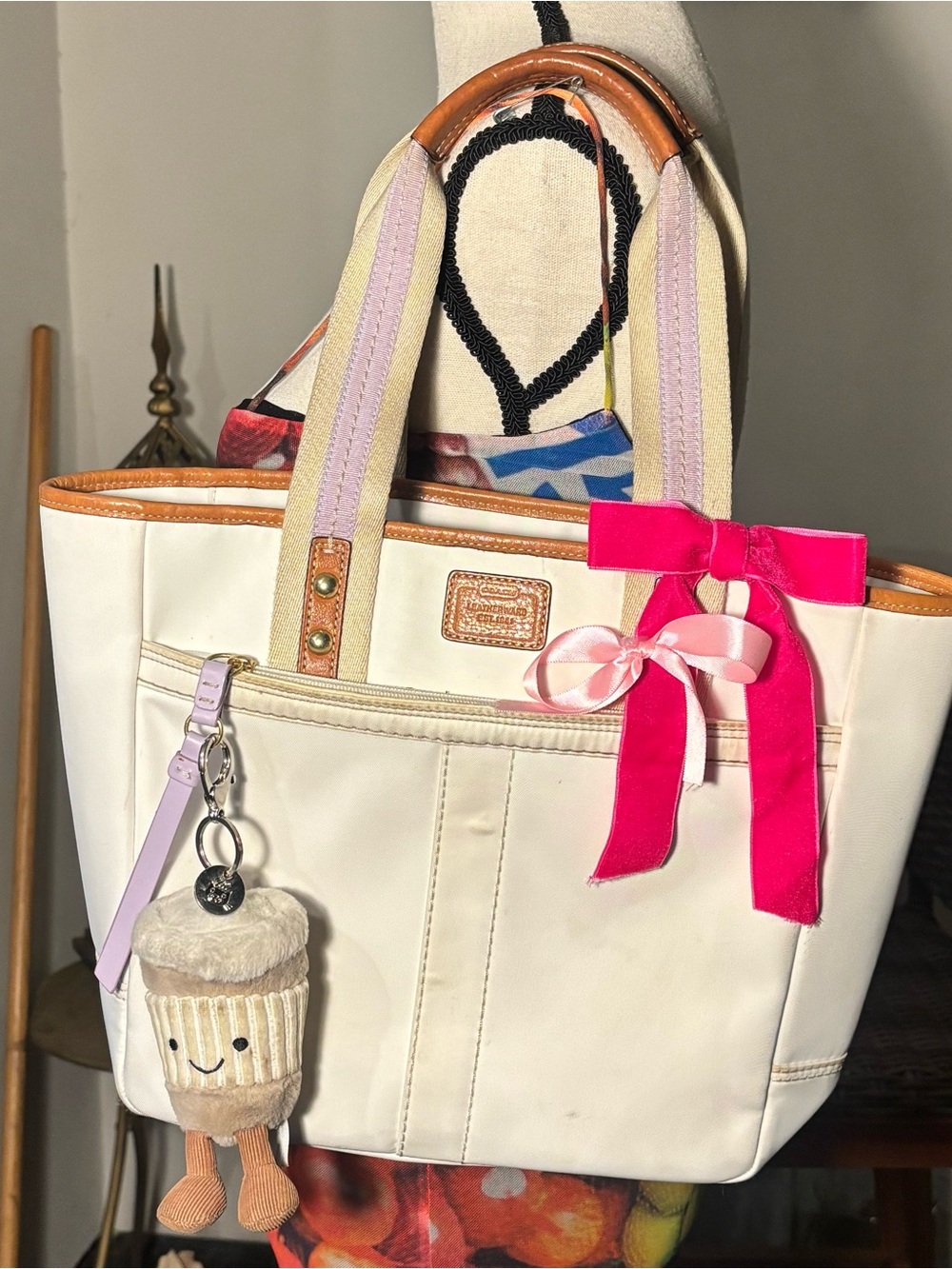 Y2K Vintage Coach Hampton Nylon Tote White & Lavender